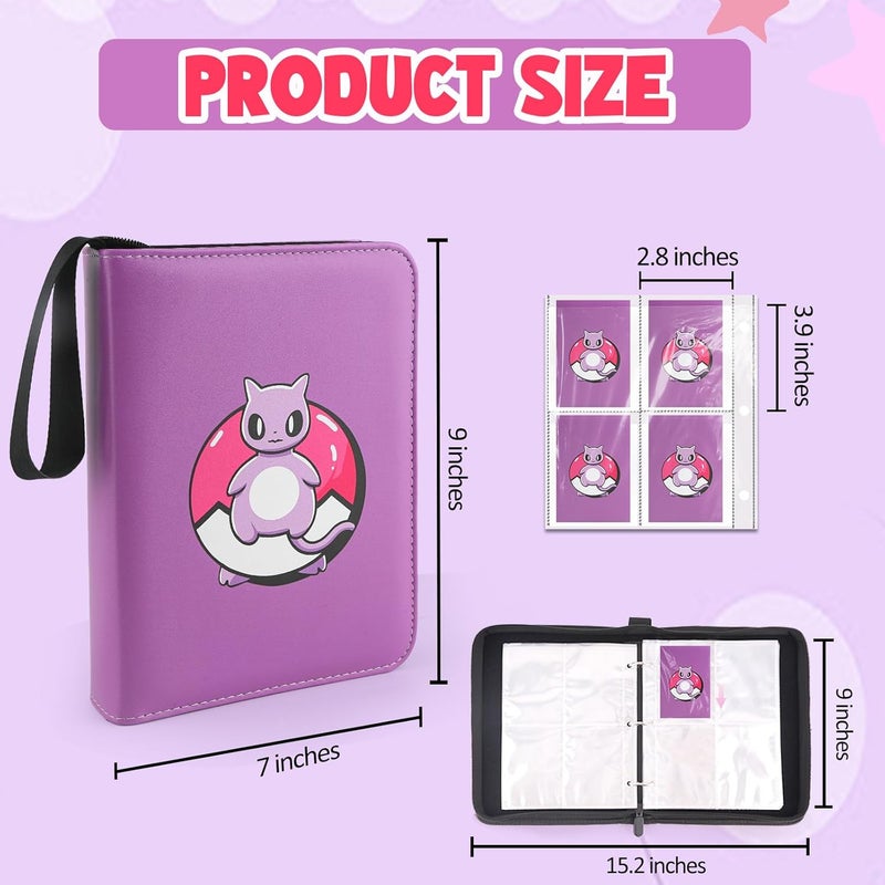 Daisiki Premium Collectible Trading Card Albums，Card Binder Fits 400 Cards with 50 Removable Sleeves，Display Game Card Case book Holder, Purple Themes - Image 2